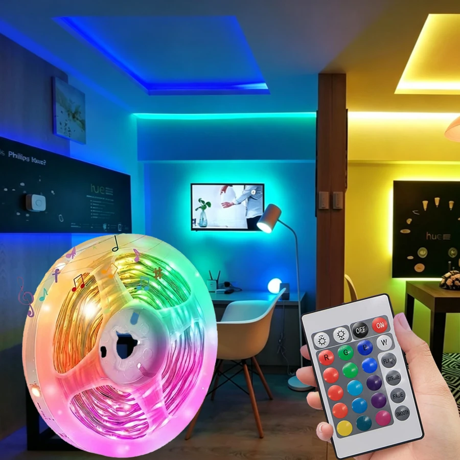 16.4FT RGB LED Strip Light, USB Powered TV Backlight With 24‑Key IR Remote, Color Changing Self‑Adhesive Light For TV, Sofa, Wall, Bedroom Home Decoration - 24K-3535 - View 1