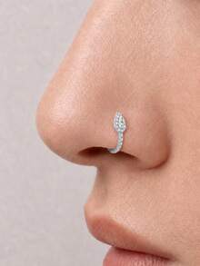 1Pc S925 Sterling Silver Water Drop CZ Nose Rings Hypoallergenic Nostril Septum Cartilage Body Piercing Jewelry For Women Men Daily Wear & Gifts - Silver - View 3