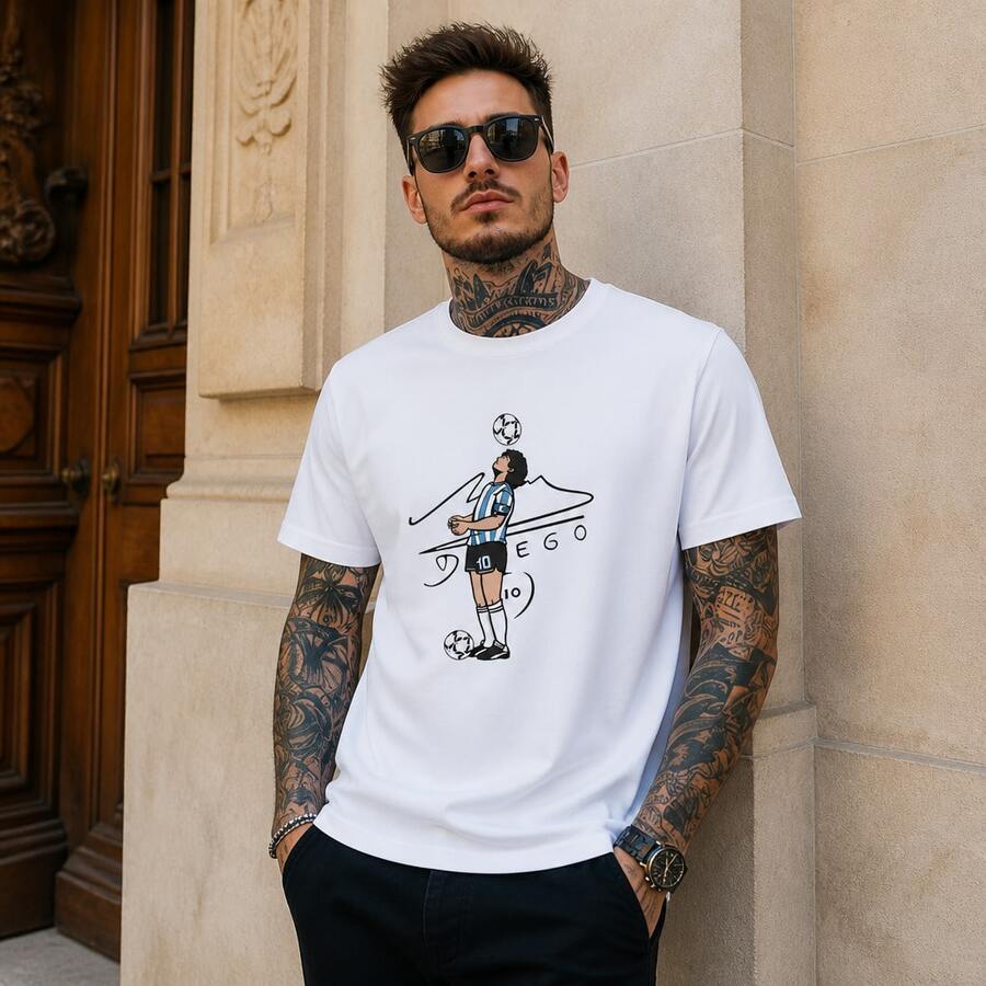 Classic Argentine Number 10 T-Shirt For Men - A Design For Football Fans, Casual Short-Sleeve Crew Neck Tee For Fans - 白色 - 查看 1