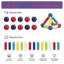 25/36/42/64pcs Extendable Magnetic Sticks Building Toy, Portable 3D STEM Construction Set For Kids Ages 3+, Creative DIY Birthday Gift - Multicolor - View 11