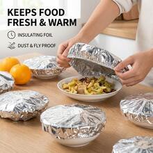 50/5pcs Reusable Aluminum Foil Food Wrap, Heat-Insulating Stretch Film, Durable Thermal Insulation, Suitable For Fruits, Meals, Tableware, Food Containers, Reflective Surface, Heat-Resistant Cover Film - Multicolor - View 3