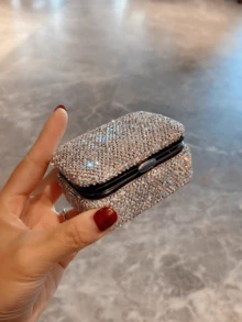 1pc High-Value Sparkling Artificial Rhinestone Jewelry Storage Box, Cosmetic Ring Bracelet Earring Organizer Travel Portable Mirror Jewelry Box Exquisite Gift Item - Silver - View 5
