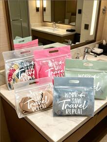 WORK SAVE TRAVEL REPEAT 透明盥洗包，防水旅行收納袋，適合存放洗髮精、乳液、化妝品等，為旅行/日常使用增添時尚與實用感，適合旅行者、通勤族、學生、美容愛好者，是旅行、健身、飯店住宿、日常浴室收納的理想選擇，用途廣泛，可作為盥洗收納袋使用 - 彩色 - 查看 8