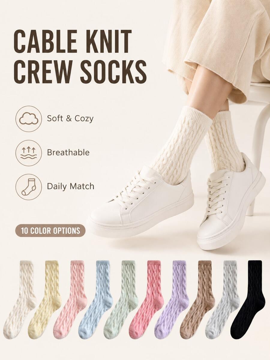 5 Pairs Women's Thick Winter Socks, Comfortable Knitted Mid-Sole Design, Soft And Warm (No Cardboard) - Multicolor - View 1