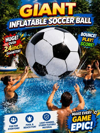 Balón de fútbol inflable de 24 pulgadas para adultos, material PVC, decoración extra grande para fiestas de piscina y playa, accesorio de entretenimiento de verano, accesorio deportivo multifuncional para interiores/exteriores, adecuado para reuniones en el patio, eventos festivos y entretenimiento durante todo el año