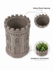 Castle Tower Planter, Multi-Purpose Flower And Plant Container, Suitable For Succulents And Herbs, Outdoor Patio Terrace Balcony Garden Decoration, Indoor Desktop Windowsill Plant Display Decoration - Cylindrical Castle Flower Pot - View 5
