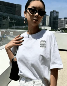 New Women's Short Sleeve T-Shirt, 100% Cotton, Authorized WB Brand, "" Slogan Pattern Print, Breathable For Summer - White - View 2