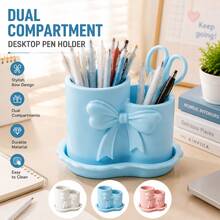 Multifunctional Round Bowknot Storage Bucket, Cute Desktop Organizer, Suitable For Stationery, Cosmetics, Pens And School Supplies, Portable Pen Holder Container, Perfect Gift For Students' Birthday And Back To School - Pen Holder - View 5