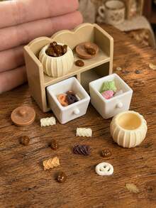 Miniature Snack Storage Canister Set, Dollhouse Storage Rack, Drawer Canister Candy Cookie Food Decor Model, Resin Material, Non-Edible - one-size - View 5