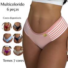 6 Calcinhas Femininas Elástico na Lateral Ajustável Casual Anatômica - Multicolorido - Visão 1
