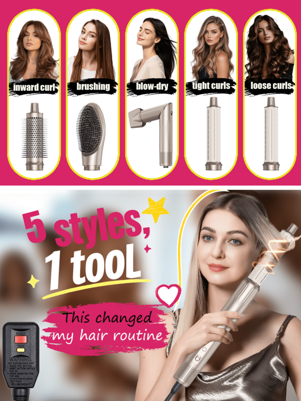 My5MinuteGlow-5in1Air Styling,Hair Dryer Curler Straightener ,2Speeds&4Heat Settings,Ionic,Works For All Hair Types-A Heartfelt Gift For Mom/Friend/My Wife/Makeup/Lip Liner/Maquillaje Para Mujer/Lash Cluster/Hair Accerssories/Travel Essentials