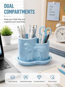 Multifunctional Round Bowknot Storage Bucket, Cute Desktop Organizer, Suitable For Stationery, Cosmetics, Pens And School Supplies, Portable Pen Holder Container, Perfect Gift For Students' Birthday And Back To School - Pen Holder - View 6