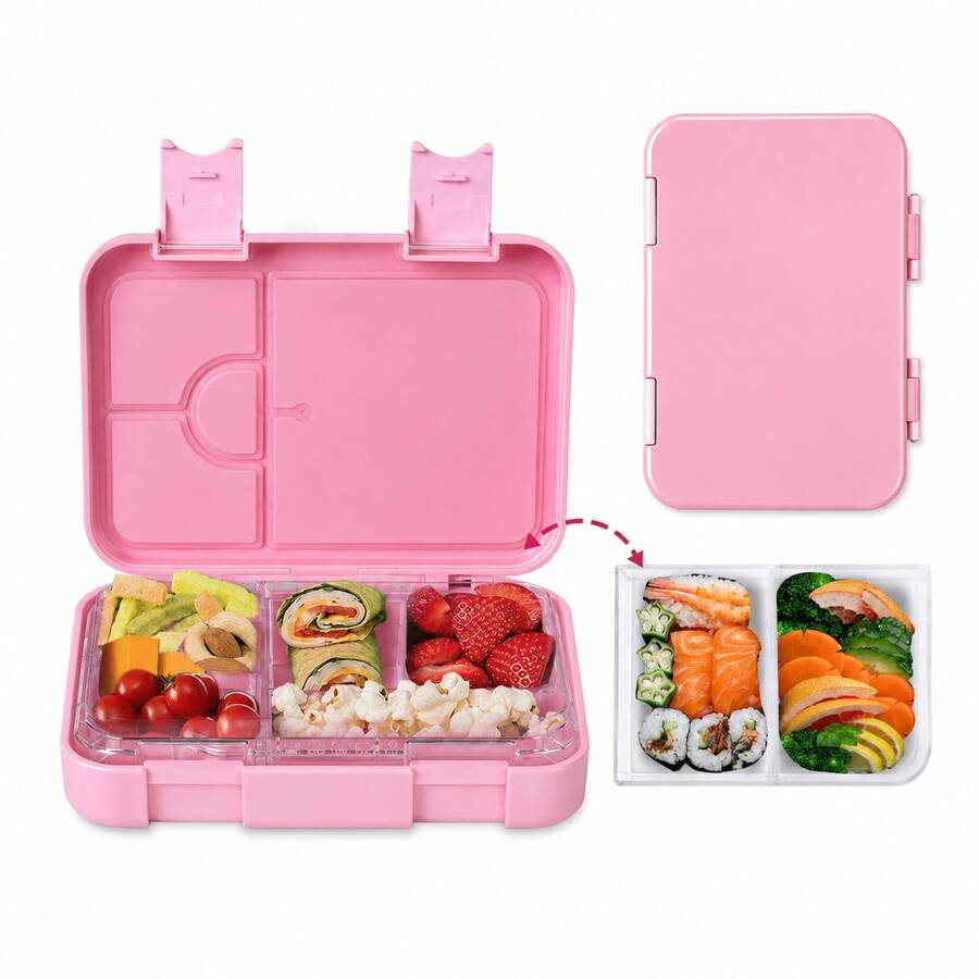 Tritan Material Glitter Lunch Box - Large Size - 4-6 Compartments, Leak-Proof, Portable Handle, Back To School Essential - Pink - View 1