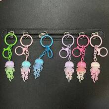 1pc/Random Color 5pcs/Dynamic Sparkling Jellyfish Car Keychain/Glow-In-The-Dark Jellyfish Needs To Absorb UV Rays During The Day To Emit Light At Night/Ocean Element Bag Charm/2D/Multi-Color Optional/Suitable For Keychain Pendant, Bag Decoration, Car Keychain - View 5