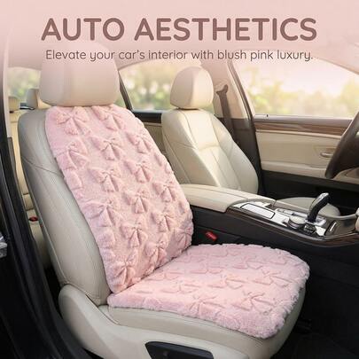 1pc Cute Bow Short Plush Car Seat Cushion, Women's Car Interior Accessory