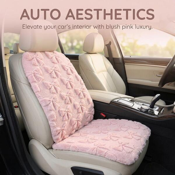 1pc Cute Bow Short Plush Car Seat Cushion, Women's Car Interior Accessory