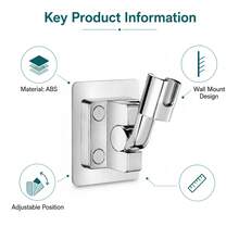 1pc No-Drill Wall Shower Head Holder, Smooth Mirror ABS Plated Material, 180° Full Rotation 120° Multi-Angle Tilt Adjustment, Self-Adhesive Damage Free Wall Mount Design, Suitable For All Smooth Bathroom Walls, Handheld Shower Head Dedicated Fixed Base Hardware Accessory - Silver - View 6