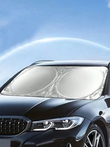 Car Windshield Sun Shade - UV Protection & Heat Insulation, Foldable Sunshade, Cools Car Interior And Dashboard, Universal Fit Summer Essential - Silver - View 2