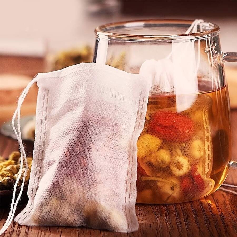 Kantong Teh Sekali Pakai dari Kain Non-Woven dengan Tali dan Bukaan yang Disegel Panas, Sempurna untuk Menyaring Rempah-rempah dan Teh