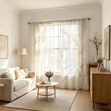 2 pièces Ensemble de rideaux transparents avec motif de feuilles minimaliste, avec motifs de feuilles et de baies brunes, impression 2D, style minimaliste moderne, bonne perméabilité à la lumière, convient pour la chambre à coucher, la salle à manger, la cuisine et le salon - Multicolore - 2 pièces - Voir 7