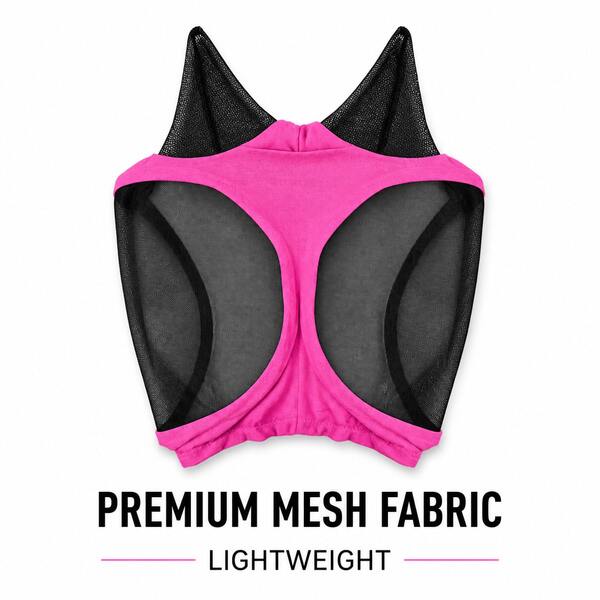 Black Mesh Horse Mask With Pink Ear Binding, Lightweight Insect Proof Face Shield For Horses, Breathable Headgear For Equestrian Use And Summer Pasture