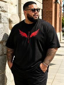 Plus Size Men's Hardcore Gym Blade Print Short Sleeve T-Shirt, Pure Black Loose Fit Sports Top, Elastic Breathable Workout Training Shirt - Black - View 1