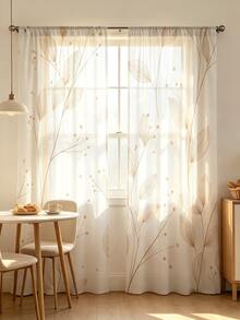 2 pièces Ensemble de rideaux transparents avec motif de feuilles minimaliste, avec motifs de feuilles et de baies brunes, impression 2D, style minimaliste moderne, bonne perméabilité à la lumière, convient pour la chambre à coucher, la salle à manger, la cuisine et le salon - Multicolore - 2 pièces - Voir 9