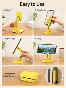 1pc 360° Rotating Desktop Phone Stand, Adjustable Foldable Alloy Phone Holder With Weighted Base, Multi-Angle Stand For Smartphones & Tablets, Office, Study, Video Calls & Desk Use - Multicolor - View 2