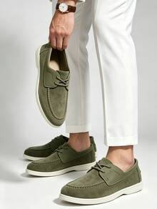 Handmade Men's Casual Slip-On Loafers Breathable Boat Shoes Flat Mocassins Outdoor Driving Shoes - Green - View 2