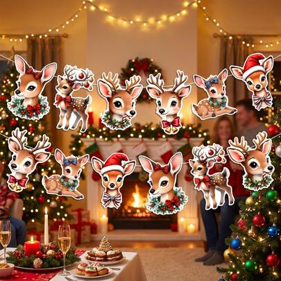 1 set Spanduk Dekoratif Motif Rusa Kutub, Spanduk Gantung Natal, Perlengkapan Pesta, Dekorasi Halaman, Hadiah Natal, Dekorasi Rumah dan Luar Ruangan, Untuk Dekorasi Natal, Perapian, Dinding, Dalam dan Luar Ruangan, Tata Letak Meriah