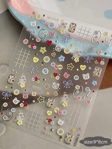 1/3/6pcs Macaron Button Bear Embossed Stickers, Colorful Round Button Cute Bear Head, Bow Tie Heart Star Combination, With "SUMMER" Text, Suitable For Camera, Phone Case, Water Bottle, Planner DIY Decoration. Handmade DIY Decorative Stickers, Can Decorate And Protect Lens From Wear, Express Yourself Decorative Protective Film - Multicolor - View 2