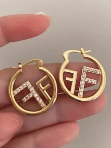 新款字母F奢华耳环，小众设计，优雅个性化耳环，珠宝耳环礼品 - 金色 - 查看 2