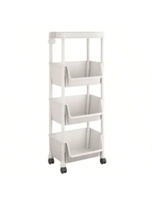 4-Tier Rolling Storage Rack - White Plastic Multi-Layer Organizer With Wheels, Suitable For Kitchen, Living Room, Bedroom Or Dorm - Perfect For Storing Books, Tableware And Produce, Vertical Shelf - Multicolor - View 5