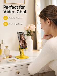 1pc 360° Rotating Desktop Phone Stand, Adjustable Foldable Alloy Phone Holder With Weighted Base, Multi-Angle Stand For Smartphones & Tablets, Office, Study, Video Calls & Desk Use - Multicolor - View 3