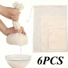 1/4/6/Pcs Reusable Cloth Gauze Bag - Multi-Purpose Muslin Fabric For Straining, Cooking, Baking, Juicing And Cheese Making - Kitchen Essentials, Cheese Making Supplies - Multicolor - View 5
