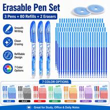 85-Piece Erasable Gel Pen Set, 3 Refillable Erasable Pens With 80 Replacement Refills And 2 Erasers, Smooth Writing Pens For Students, School, Office, Homework, Note Taking, Journaling, Planning And Everyday Writing - Multiple Styles - View 2