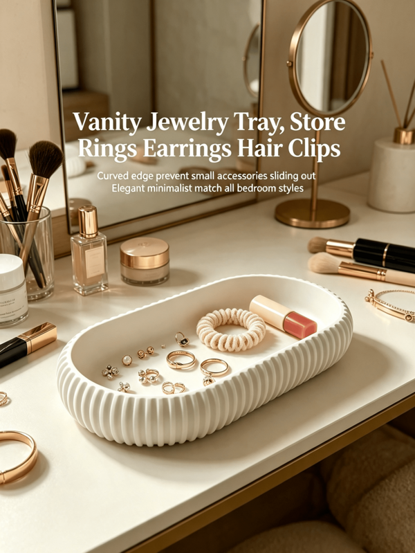 Striped Oval Multi-Functional Storage Tray, 3D Printed Design Plastic Material; Minimalist Style Storage Dish; Suitable For Entryway, Vanity, Bathroom And Office Desk Decoration Multi-Purpose Key, Coin, Jewelry Storage Tray; Practical Housewarming Gift Storage.