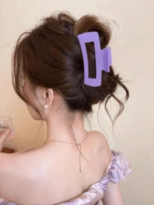 1 Set Of 3 Large Square Hair Claws, Back Of Head Hair Claw, Fashionable Versatile, Minimalist Solid Color Hair Accessories, Suitable For Thick Hair, Ideal For Daily Outings, Casual Gatherings, Commuting To Work, Travel Vacations, Face Washing, Bathing, Makeup Matching And More - Multicolor - View 10