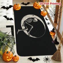 1/2pcs Halloween Door Mat, Halloween Skull Moon Pattern Flannel Door Mat, Non-Slip Absorbent Machine Washable Floor Mat For Home, Suitable For Entrance, Living Room, Bedroom, Kitchen, Bathroom, Yard, Multi-Functional Decorative Mat - Multicolor - View 6