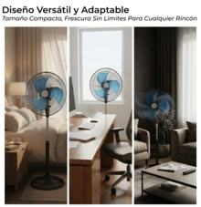 Ventilador de Pedestal 12"Abanico Oscilatorio 3 Velocidades, Altura Ajustable, Silencioso y Potente para el Hogar u Oficina, Ahorrador de Energia - Negro - Ver 7