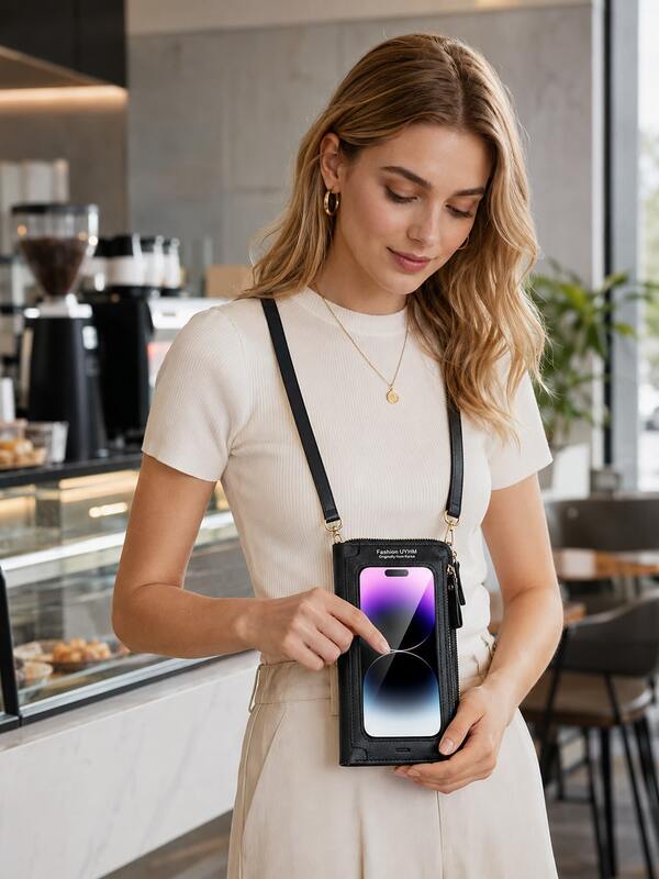 XD Women's Touchscreen Transparent Crossbody Phone Bag, Anti-Theft Multifunctional One Shoulder Mini Wallet Phone Pouch, Can Store Phone, Cash, Bank Cards, Coins And Other Small Personal Items For Travel And Outings, Transparent Design Supports Direct Touchscreen Operation, Anti-Theft Design For Peace Of Mind, Compact And Lightweight, Suitable For Travel, Shopping And Outings