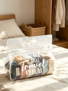 WORK SAVE TRAVEL REPEAT 透明盥洗包，防水旅行收納袋，適合存放洗髮精、乳液、化妝品等，為旅行/日常使用增添時尚與實用感，適合旅行者、通勤族、學生、美容愛好者，是旅行、健身、飯店住宿、日常浴室收納的理想選擇，用途廣泛，可作為盥洗收納袋使用 - 彩色 - 查看 5