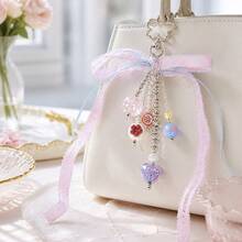 1pc Daily Pastel Beaded Bag Charm, Pink And Blue Ribbon With Fruit, Suitable For Daily Use - Multicolor - View 1