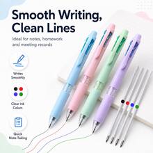 4 Paket Pulpen Ballpoint Multiwarna 4-in-1 dengan 4 Isi Ulang Gratis, Tinta Hitam Merah Biru Hijau, Pulpen Tarik dengan Pegangan Nyaman untuk Pelajar, Sekolah, Kantor, Mencatat, Menulis Jurnal, Perencanaan, dan Menulis Sehari-hari - Pencampuran Warna - View 8