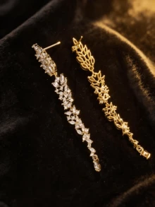 Gold Marquise Cubic Zirconia Long Tassel Dangle Earrings, Bridal Sparkly Drop Earrings For Women Party Evening - Earrings - View 3