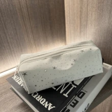1 buah Tempat Pensil Kanvas Motif Bintang, Kantong Pensil Resleting Kapasitas Besar, Tas Penyimpanan Alat Tulis Siswa Portabel, Organizer Kosmetik Multifungsi, Sekolah, Kantor, Penggunaan Sehari-hari, Semester Baru, Penggunaan Sekolah - Bintang putih berbintik-bintik - View 5