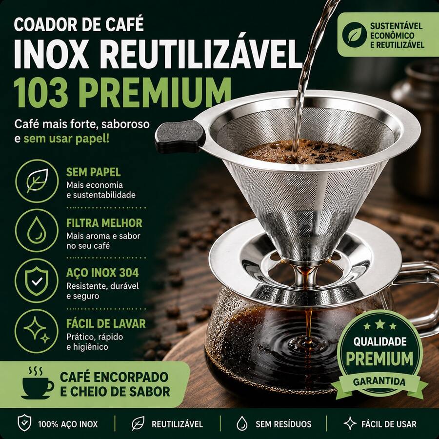 Coador De Café Filtro Inox Reutilizável Sem Uso De Papel Peneira Permanente - Coador 103 Inox - Visão 1