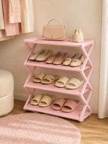 4-Tier Folding Shoe Rack | Space-Saving Storage Solution, X-Frame Plastic Organizer, Vintage Design, No Assembly Required, Suitable For Entryway, Closet, Kitchen, All-Season Durable Bookshelf (Plastic Material) - Multicolor - View 5