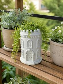 Castle Tower Planter, Multi-Purpose Flower And Plant Container, Suitable For Succulents And Herbs, Outdoor Patio Terrace Balcony Garden Decoration, Indoor Desktop Windowsill Plant Display Decoration - Cylindrical Castle Flower Pot - View 2