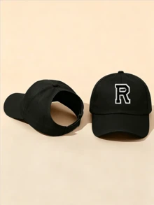 1pc Solid Color Open Back Ponytail Baseball Cap With 26 Letters, Women Fashion Sports Sun Hat For Outdoor UV Protection - Black - View 20
